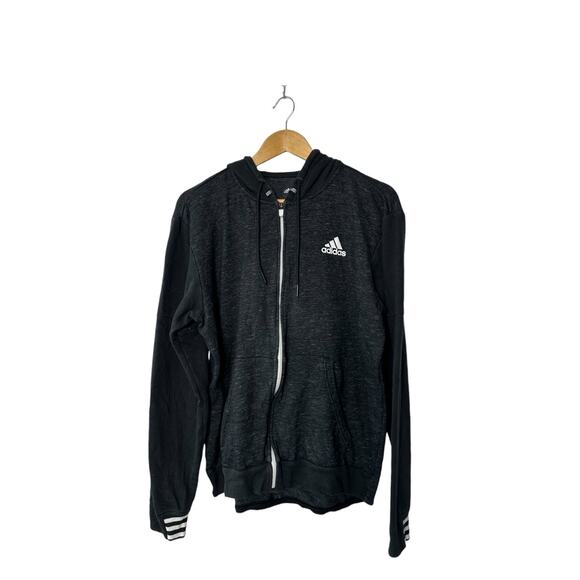Adidas Heathered Black Full Zip Hooded Sweat Jacket Men's Medium - Picture 1 of 6